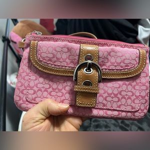 Coach clutch genuine leather pink and brown euc like new